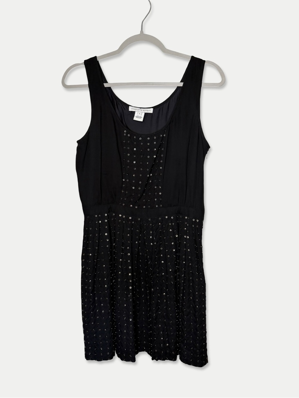 Charlotte Ronson Black Silk Sequin Embellished Mini Dress Size 4